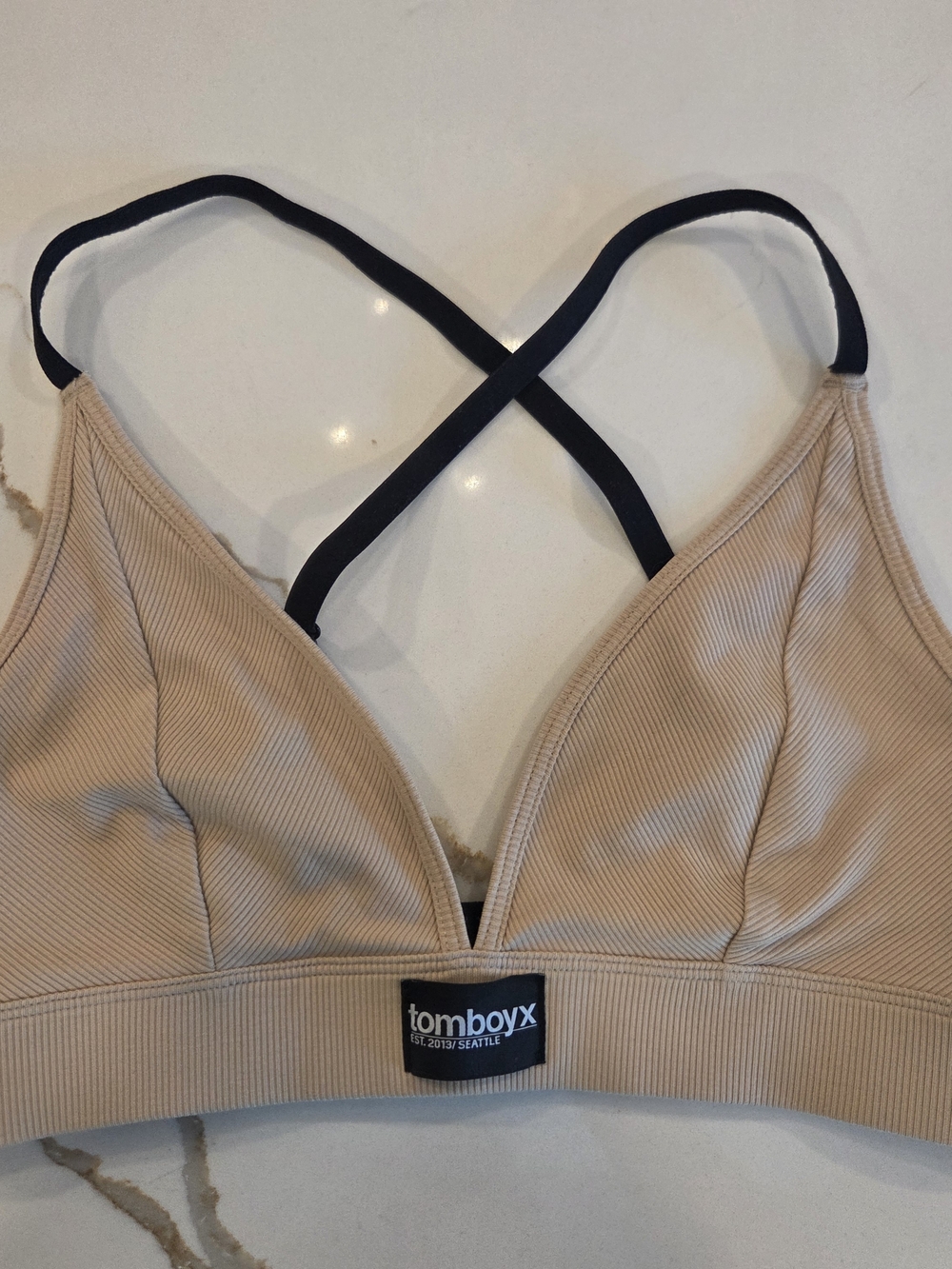 TomboyX Ribbed Bralette Bamboo Blend Beige Racerback Size M